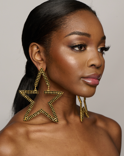 Large Luxury Glamorous Star Crystal Rhinestones Statement Stud Earrings