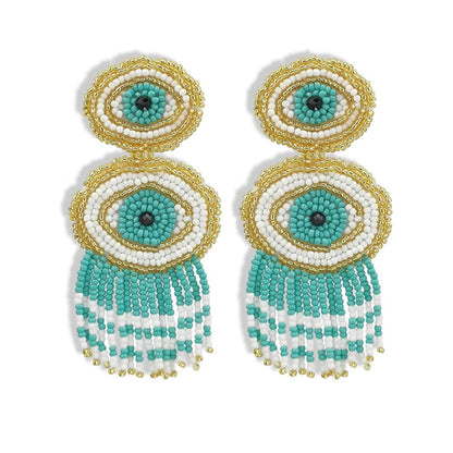 Beautiful Bohemian Tribal Eye Beaded Tassel Dangle Earrings