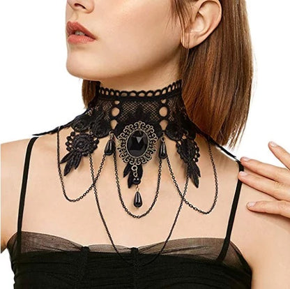 Victorian Vintage Inspired Style Gothic Black Lace Resin Choker Necklace