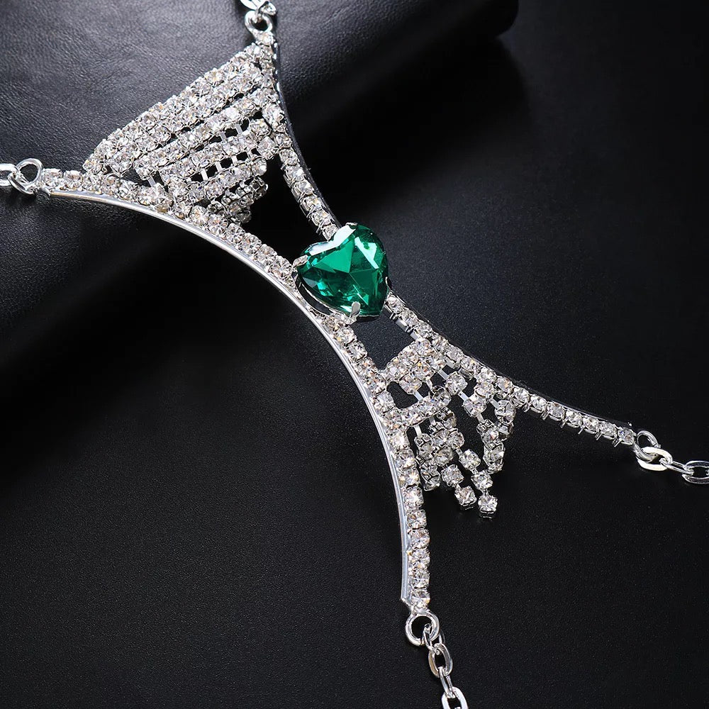 Crystal Centred Rhinestone Tassels Bra Bracket Statement Body Jewellery Chain