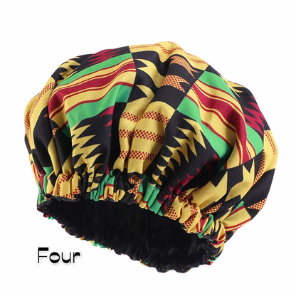 Kids African Ankara Print Double Layered Revisable Satin Silk Bonnet Caps