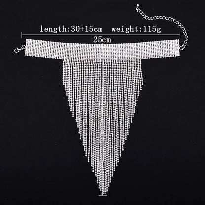 Elegant Rhinestones Sparkling Crystal Long Tassels Choker Necklace