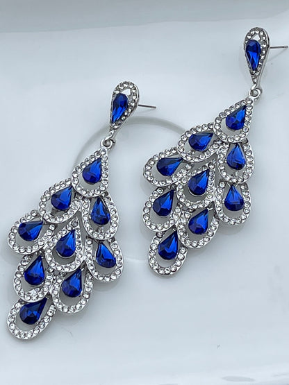 Crystal Diamante Rhinestone Sparkle Water Drop Elegant Statement Earrings