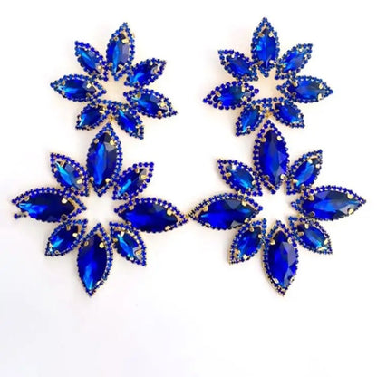 Long Glamorous Diamante Rhinestone Flower Stud Earrings