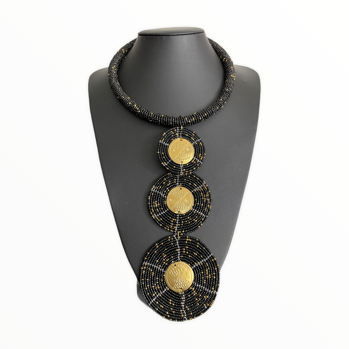 Authentic AfricanTribal Ethnic Fashion Beaded Disc Pendant Necklace