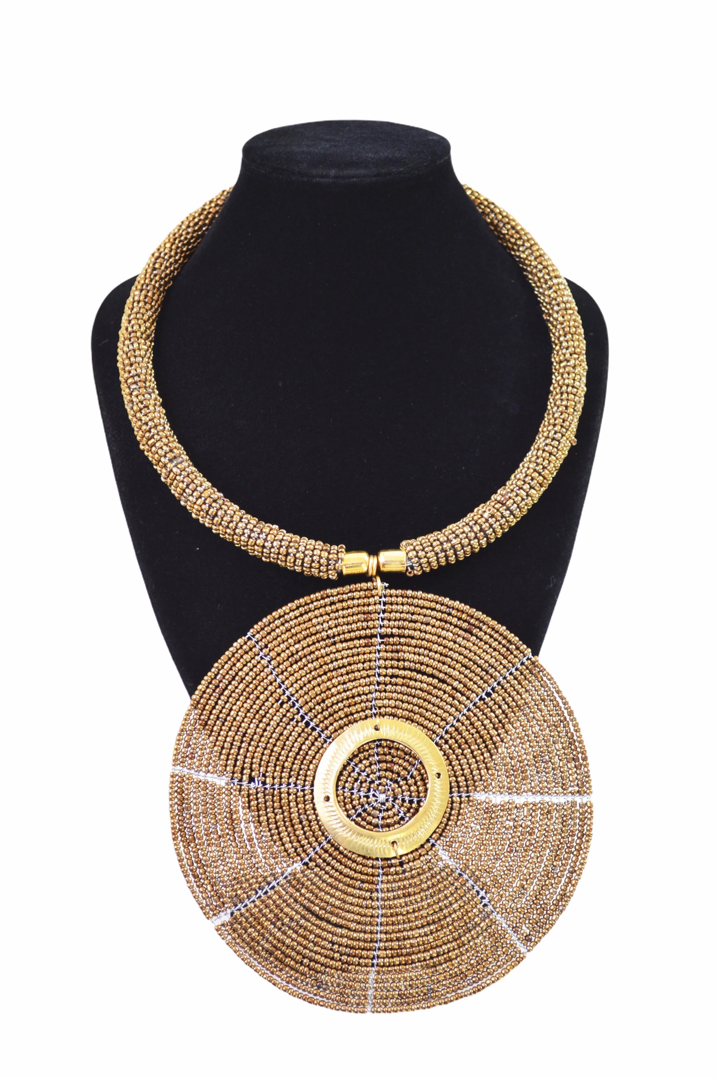 African Beaded Disc Pendant Necklaces
