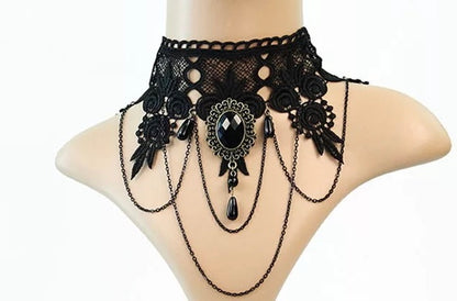 Victorian Vintage Inspired Style Gothic Black Lace Resin Choker Necklace