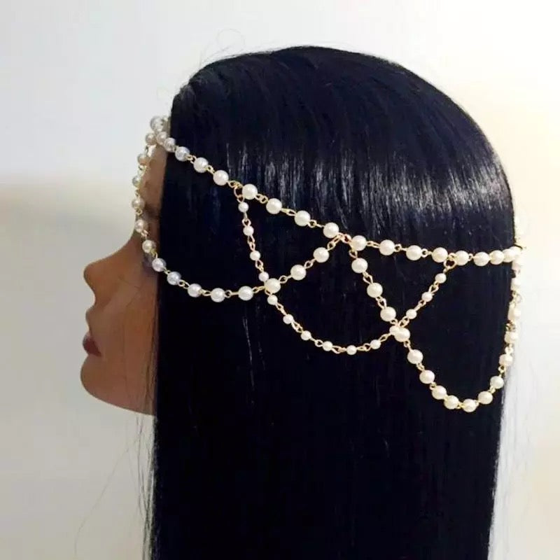 Bridal Multilayered Beaded Faux Pearl Tassels Headpiece Hair Jewellery