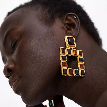 Elegant Sparkling Rhinestone Square Statement Dangle Stud Earrings