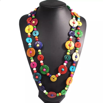 Long Bohemian Ethnic Coconut Shells Beaded Necklace