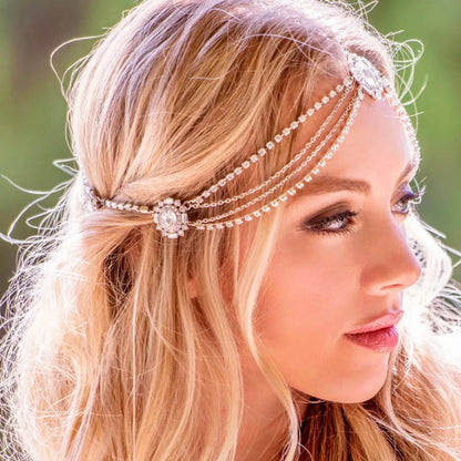 Crystal Diamante Rhinestone Multi layered Tassels Headpiece Hair Jewellery