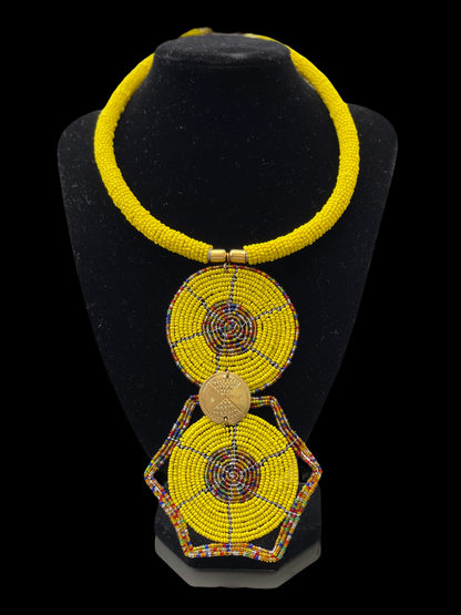 Authentic African Ethnic Tribal Beaded Disc Pendant Necklace Fashion Jewellery