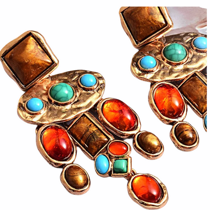 Bohemian Resin BeadsTassel Tibal Dangle Drop Earrings