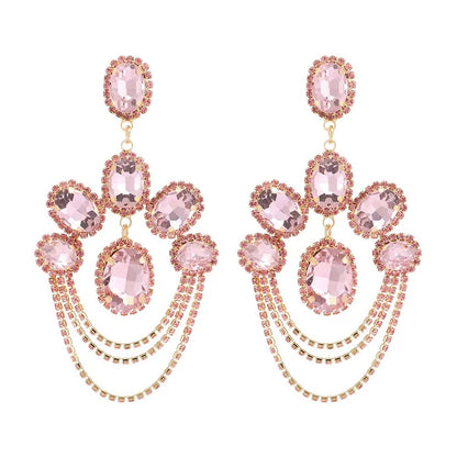 Elegant Diamante Rhinestone Sparkle Tassels Stud Statement Earrings