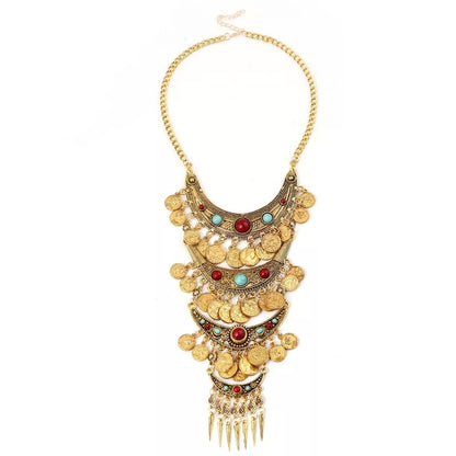 Boho Tribal Gypsy Indian Turkish Moroccan Native Inspired Style Coin Necklace