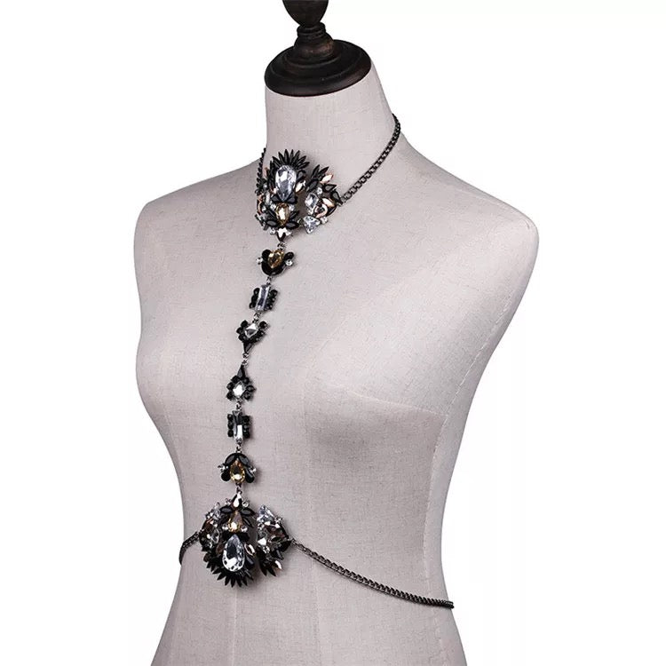 Crystal Rhinestone Sparkling Bling Body Harness Statement Chain Jewellery
