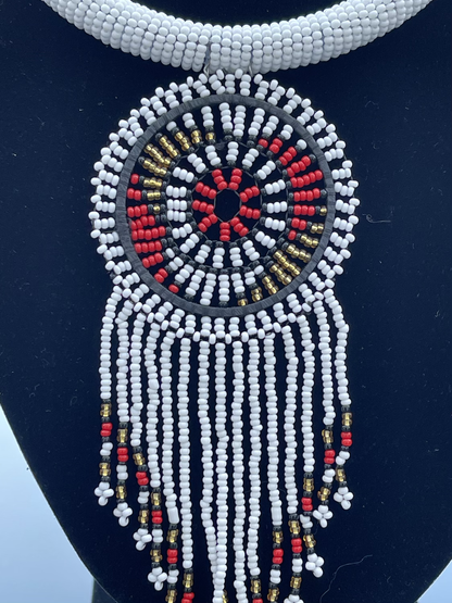 African Zulu Inspired Beaded Tassel Pendant Necklace