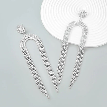 Long Glamorous Statement Crystal Diamante Rhinestone Stud Tassel Earrings