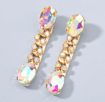 Long Elegant Sparkling Crystal Rhinestone Chain Statement Stud Dangle Earrings