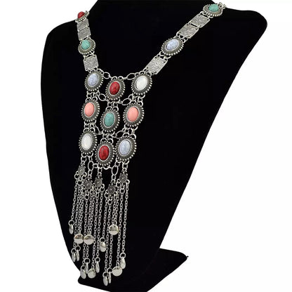 Long Multicoloured Resins Bohemian Style Tribal Statement Necklace