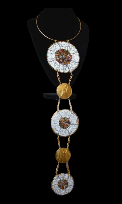Long Elegant Authentic African Ethnic Tribal Beaded Disc Brass Pendant Necklaces