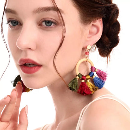 Large Multicolour Tassel Drop Earrings