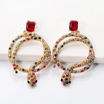 Elegant Snake Statement Diamante Rhinestone Stud Earrings