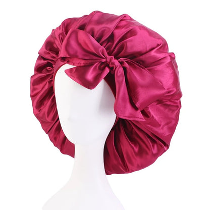 Satin Silk Single Layered Large Bonnet Cap With Long Wide Ties