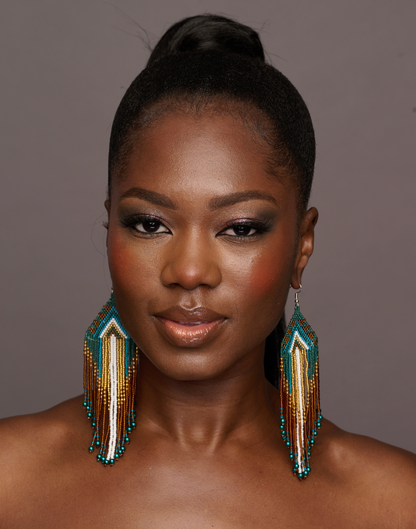 Long Elegant Authentic Green African Ethnic Native Dangle Earrings