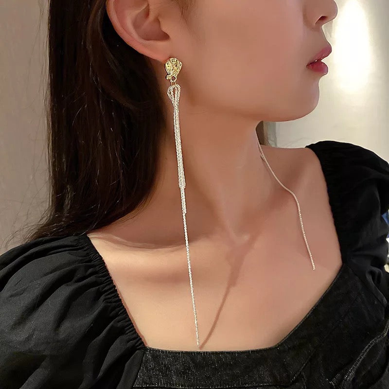 Extra Long Elegant Statement Crystal Diamante Rhinestone Rope Tassel Earrings