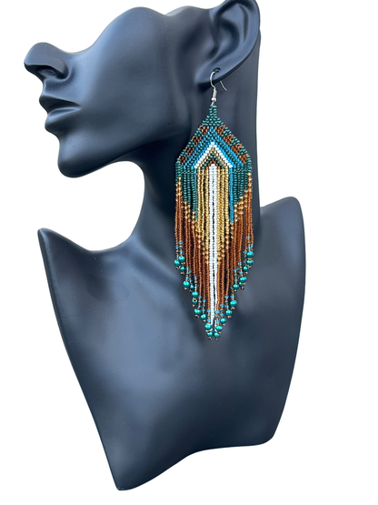 Long Elegant Authentic Green African Ethnic Native Dangle Earrings