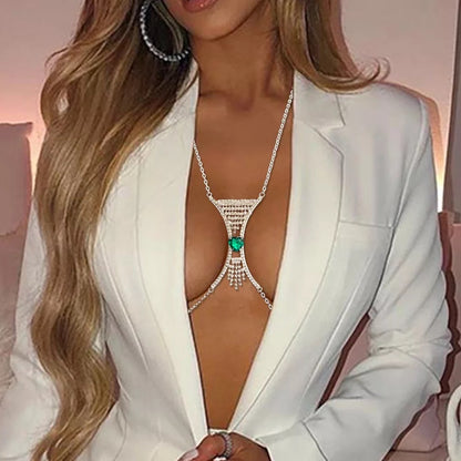 Crystal Centred Rhinestone Tassels Bra Bracket Statement Body Jewellery Chain