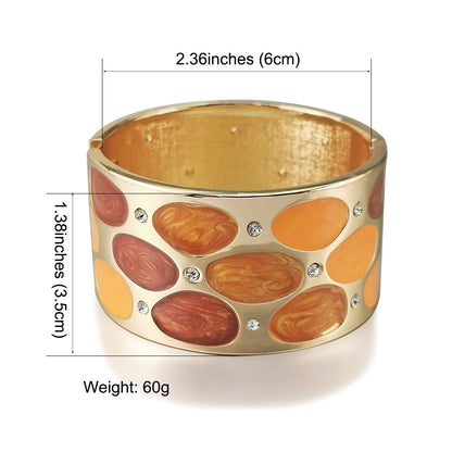 Boho Medium Colourful Spots Metal Rhinestones Statement Bangle Cuff Bracelets