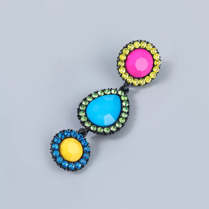 Long Bohemian Multicoloured Resin Rhinestones Beads Teardrop Dangle Earrings