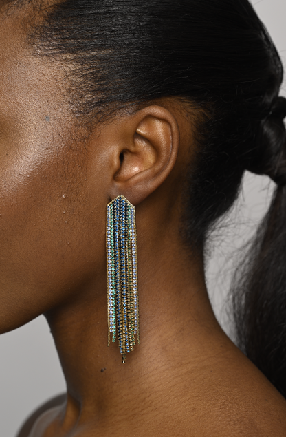 Glamorous Statement Crystal Diamante Rhinestone Long Tassel Earrings