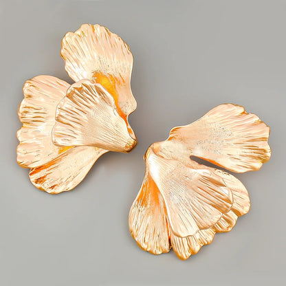 Hammered Alloy Metal Petals Flowers Shaped Stud Drop Earrings