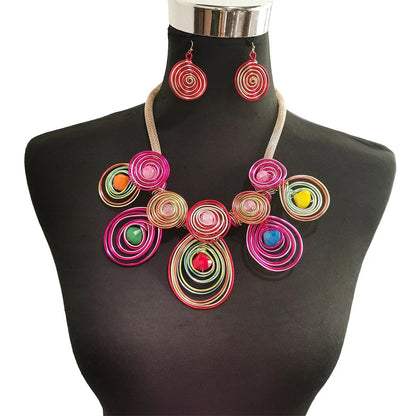 Bohemian Colourful Resin Twisted Wire Tribal Ethnic Statement Pendant Set