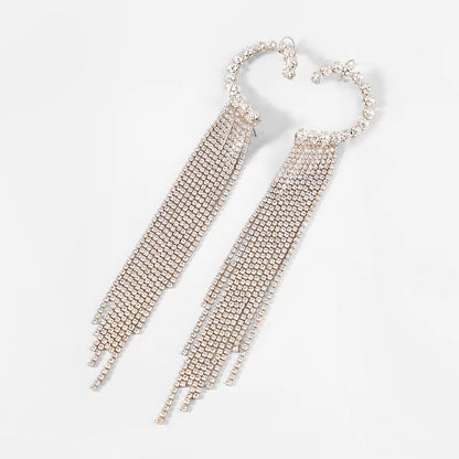 Long Glamorous Statement Crystal Diamante Rhinestone Ear Wrapped Tassels Earring