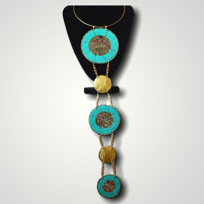 Long Elegant Authentic African Ethnic Tribal Beaded Disc Brass Pendant Necklaces