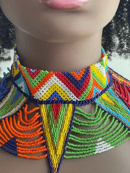 Authentic Maasai Zulu Multicolour Tribal Ethnic Beaded Collar Choker Necklace