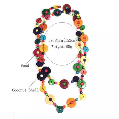 Long Bohemian Ethnic Coconut Shells Beaded Necklace