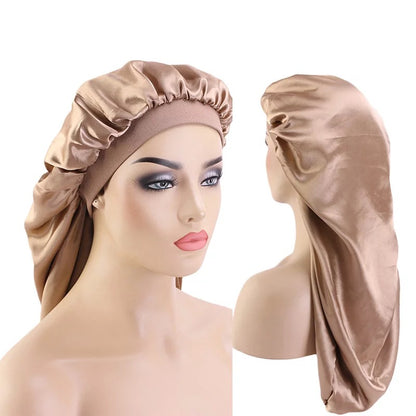 Luxury Satin Silk Long Double Layered Bonnet Caps For Braids And Long Hair