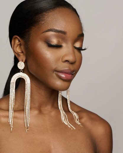 Long Glamorous Statement Crystal Diamante Rhinestone Stud Tassel Earrings