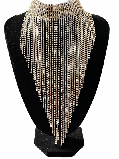 Elegant Rhinestones Sparkling Crystal Long Tassels Choker Necklace