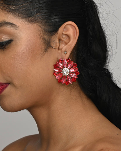 Luxury Crystal Rhinestones Flower Designed Statement Stud Earrings