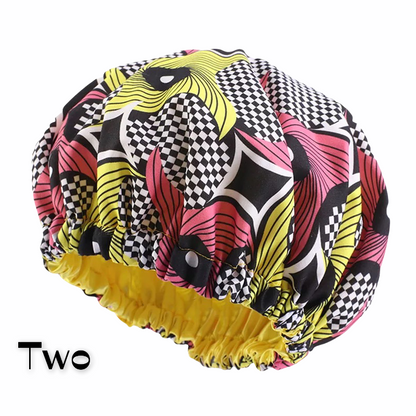 Kids African Ankara Print Double Layered Revisable Satin Silk Bonnet Caps