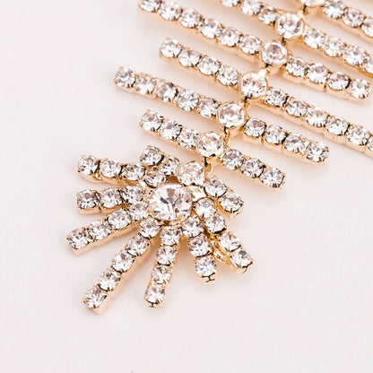 Large Fishbone Crystal Diamante Rhinestone Sparkle Elegant Statement Earrings