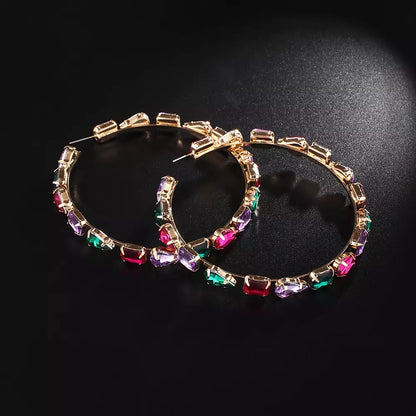 8CM Multicolour Luxury Crystal Rhinestones Medium Statement Hoop Earrings