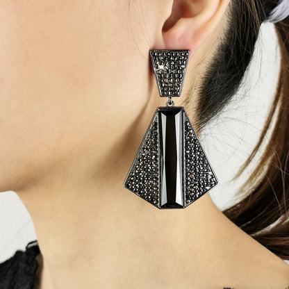Glamorous Crystals Diamante Rhinestone Hexagon Dangle Drop Stud Earrings