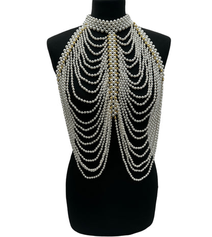 Boho Faux Pearls Shoulders Statement Tassel Chain Body Jewellery